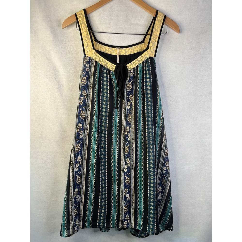 Free People Floral Patchwork Lace Slip Dress XS Boho Hippie Bohemian Whimsical